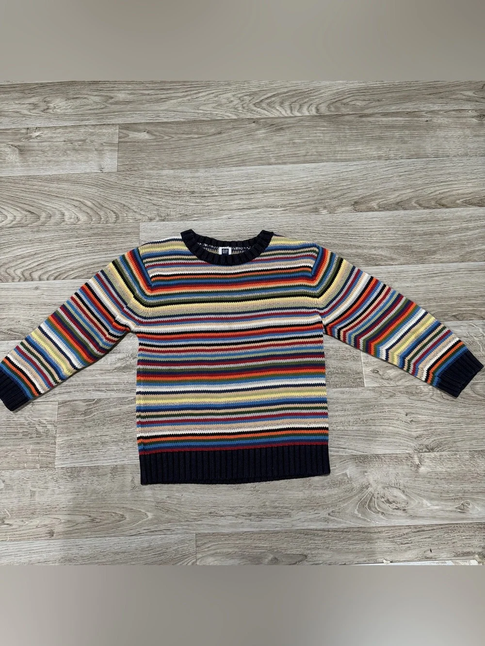 GAP Kids Striped Knit Sweater Multicolor Crewneck Navy Trim Size XS/4